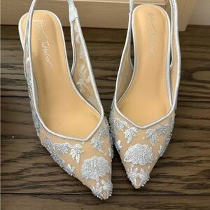 Betsey Johnson Beaded Embroidered Mesh Slingback Pumps
